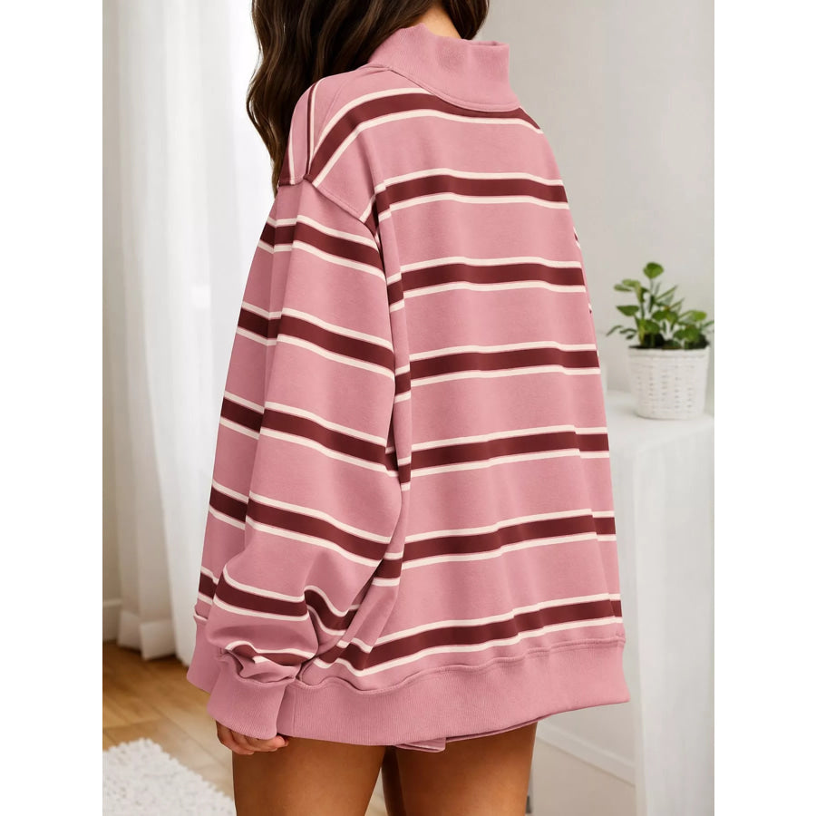 Striped Mock Neck Long Sleeve Sweatshirt and Shorts Set Apparel Accessories