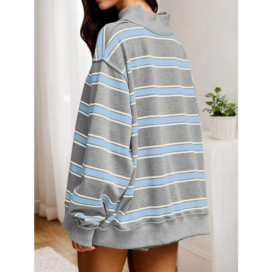 Striped Mock Neck Long Sleeve Sweatshirt and Shorts Set Apparel Accessories