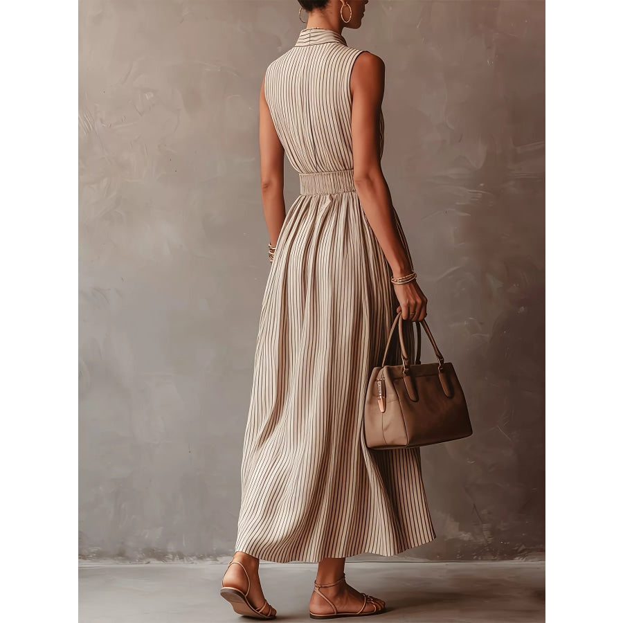 Striped Mock Neck Sleeveless Maxi Dress Apparel and Accessories