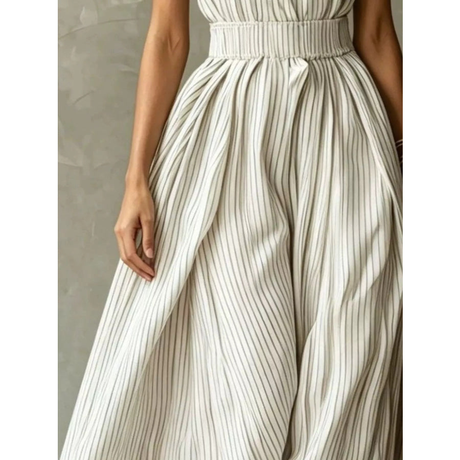 Striped Mock Neck Sleeveless Maxi Dress Apparel and Accessories