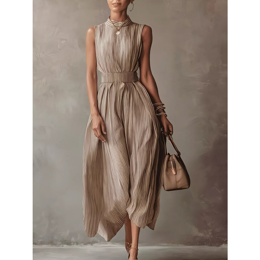 Striped Mock Neck Sleeveless Maxi Dress Apparel and Accessories