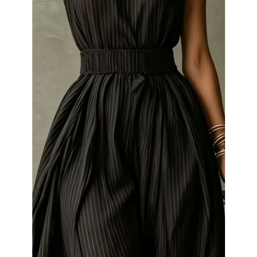Striped Mock Neck Sleeveless Maxi Dress Apparel and Accessories