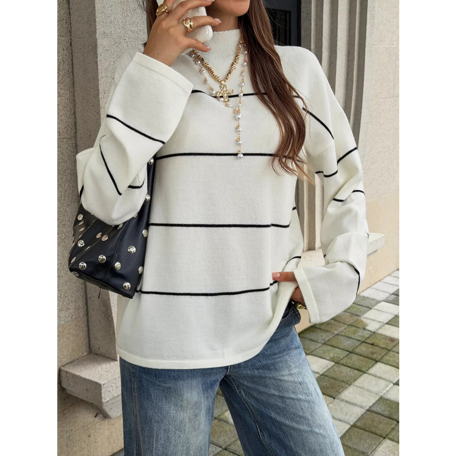 Striped Mock Neck Sweater Apparel and Accessories