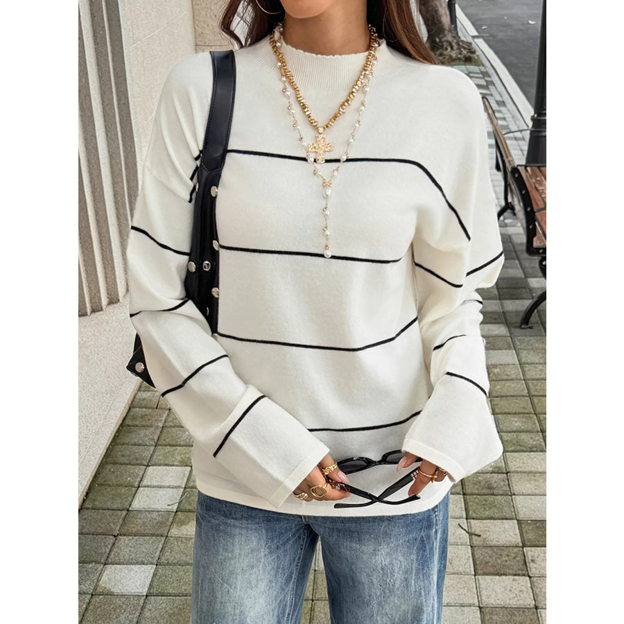Striped Mock Neck Sweater Apparel and Accessories