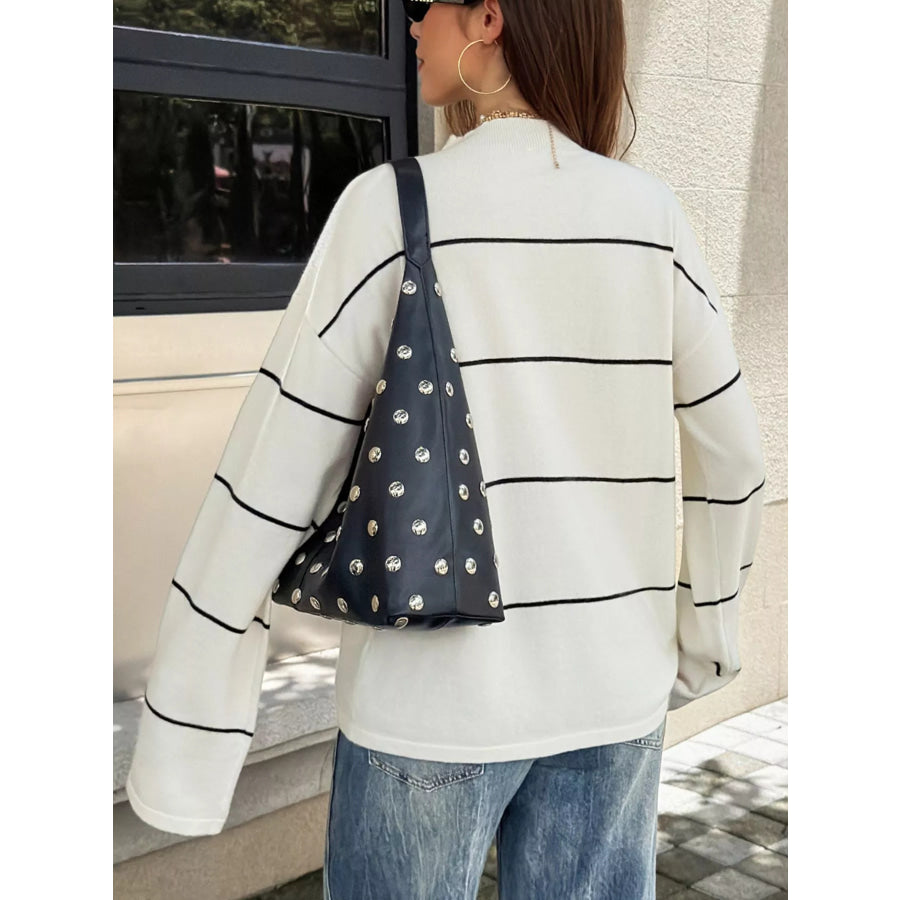 Striped Mock Neck Sweater Apparel and Accessories