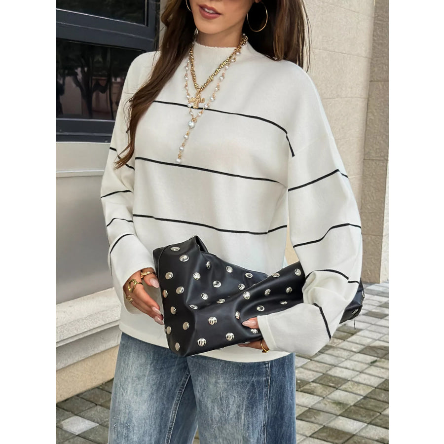 Striped Mock Neck Sweater Apparel and Accessories