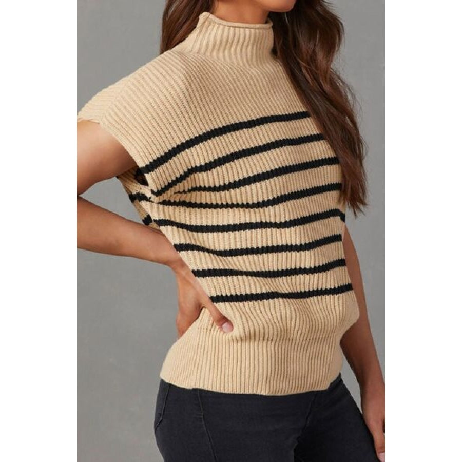 Striped Mock Neck Sweater Vest Clothing