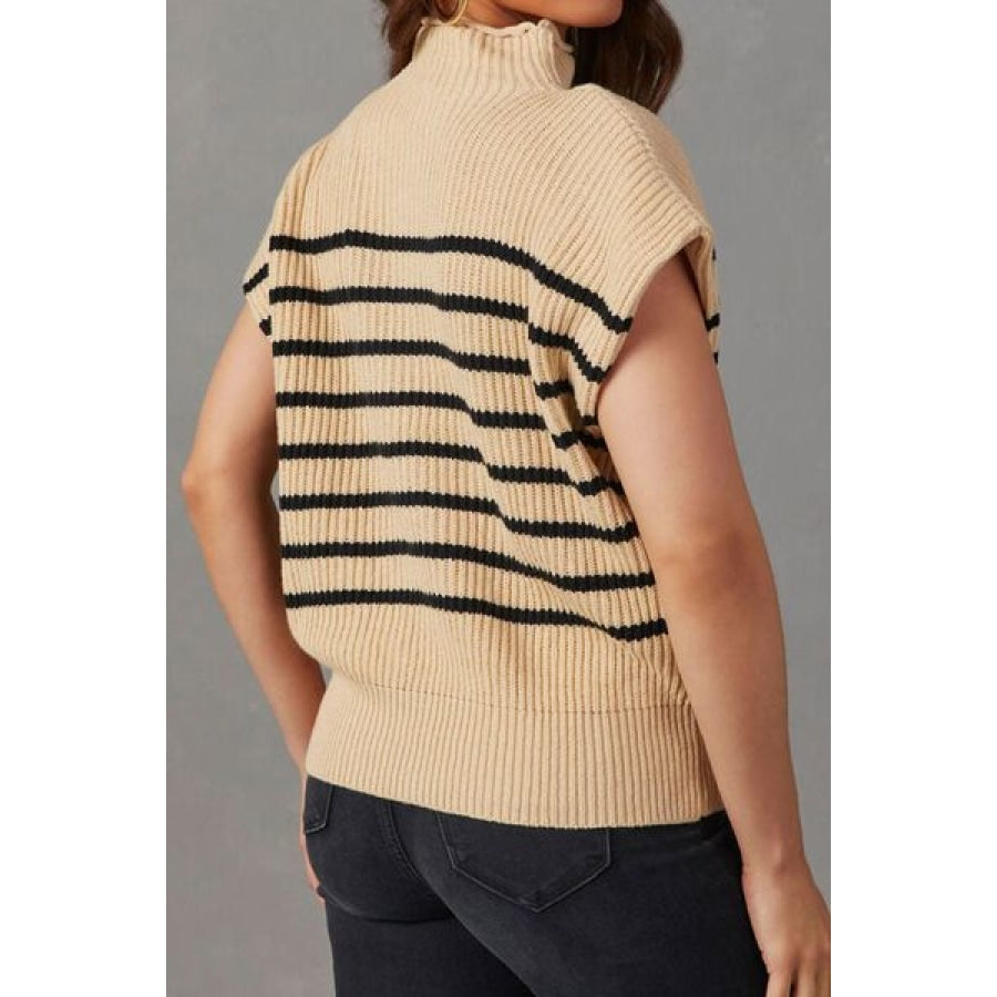 Striped Mock Neck Sweater Vest Clothing