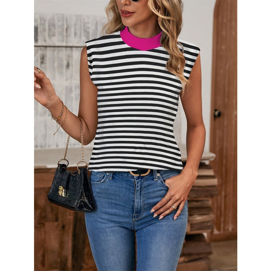 Striped Mock Neck Tank Apparel and Accessories