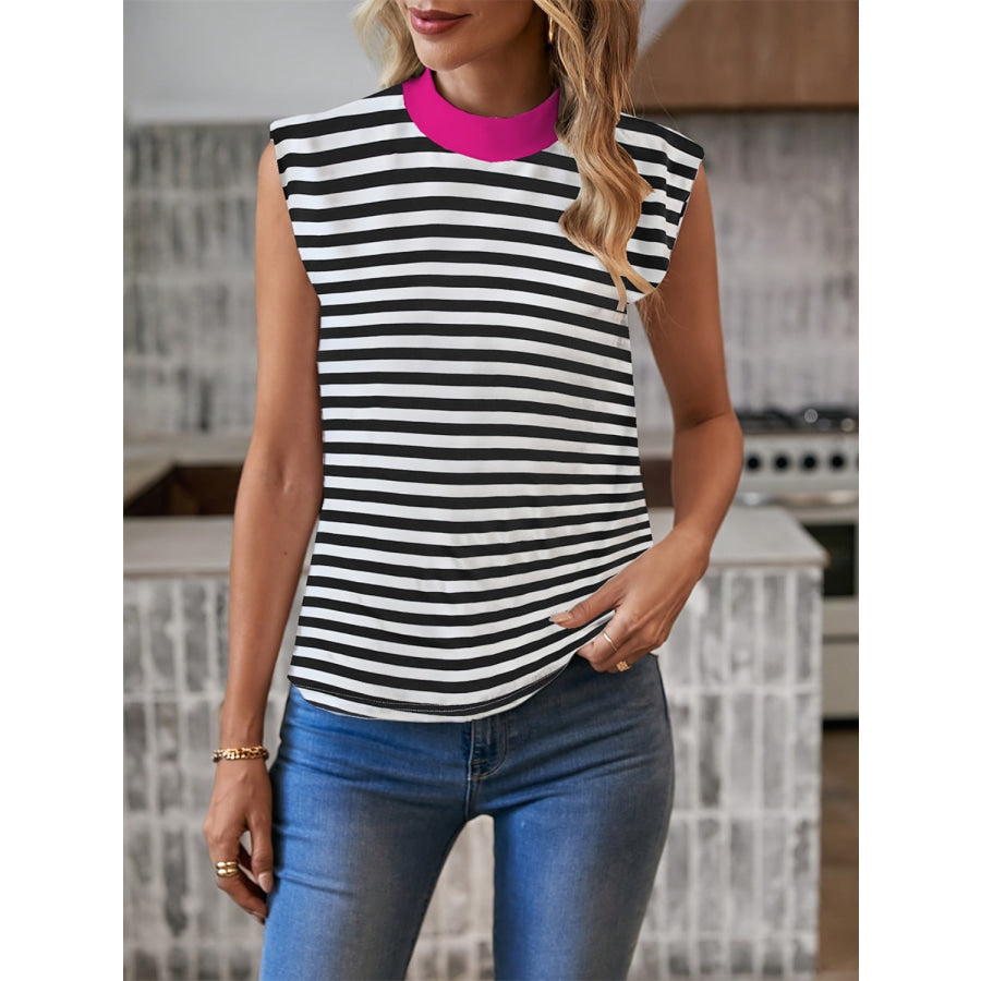 Striped Mock Neck Tank Black / S Apparel and Accessories