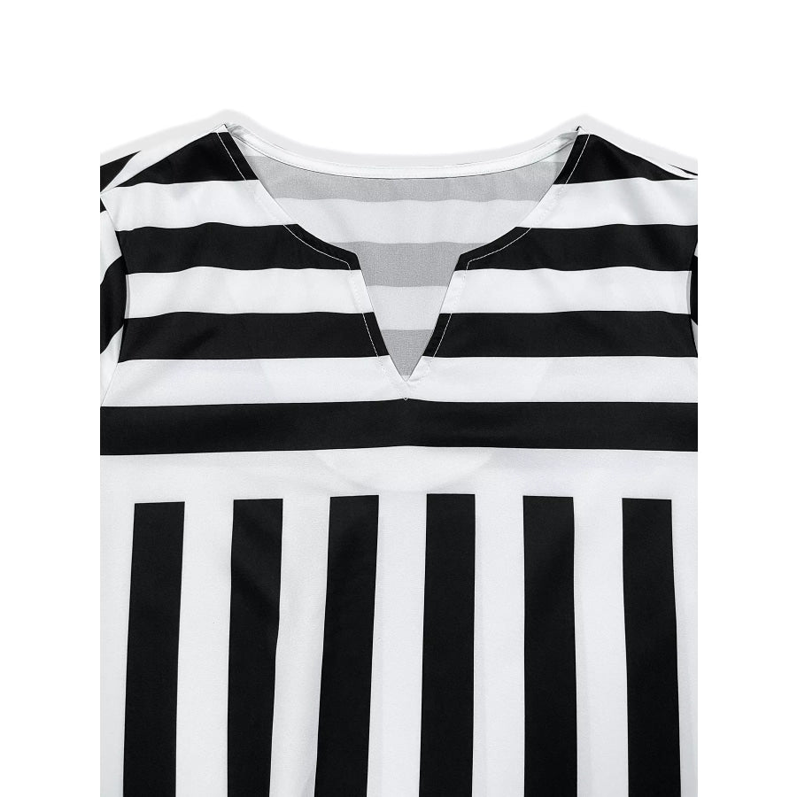 Striped Notched Casual Mini Dress Black / S Apparel and Accessories
