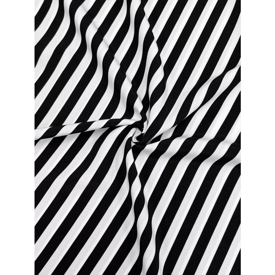 Striped Notched Long Sleeve Midi Dress Apparel and Accessories