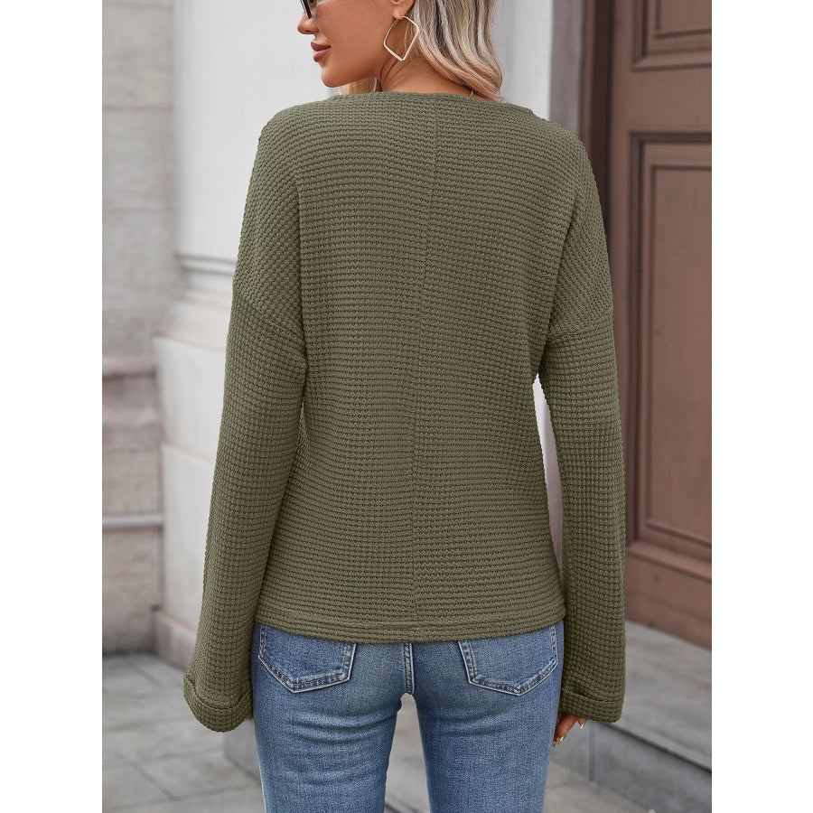 Striped Notched Long Sleeve T-Shirt Apparel and Accessories