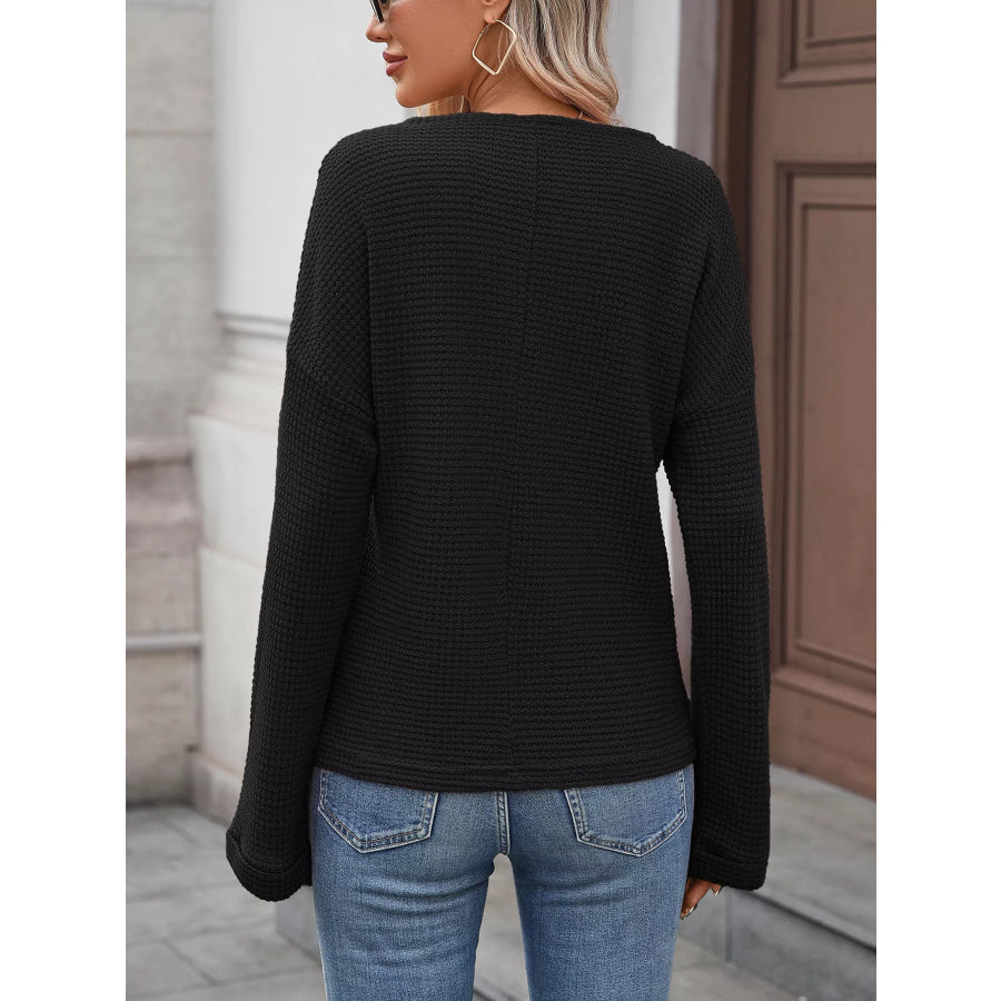 Striped Notched Long Sleeve T-Shirt Apparel and Accessories