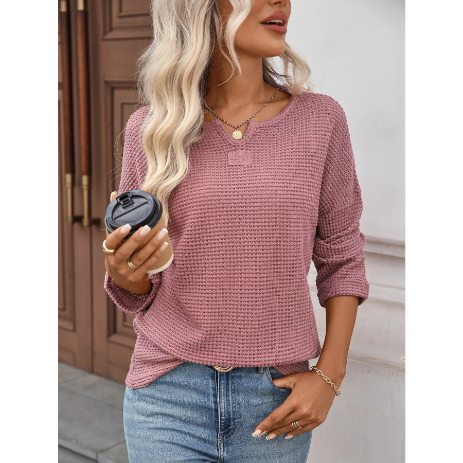 Striped Notched Long Sleeve T-Shirt Apparel and Accessories