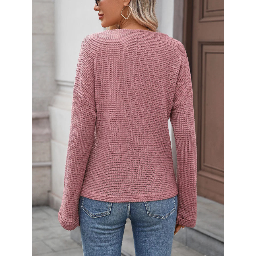 Striped Notched Long Sleeve T-Shirt Apparel and Accessories