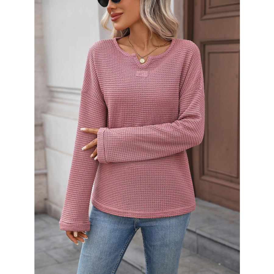 Striped Notched Long Sleeve T-Shirt Apparel and Accessories