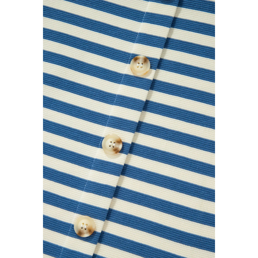 Striped Notched Long Sleeve Top Apparel and Accessories