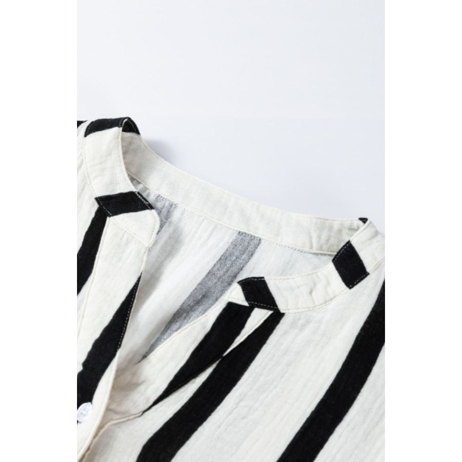 Striped Notched Three-Quarter Sleeve Blouse Apparel and Accessories