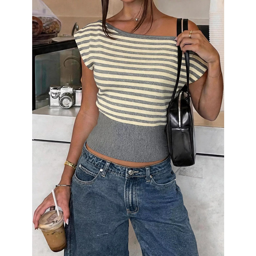 Striped Off Shoulder Knit Top Apparel and Accessories