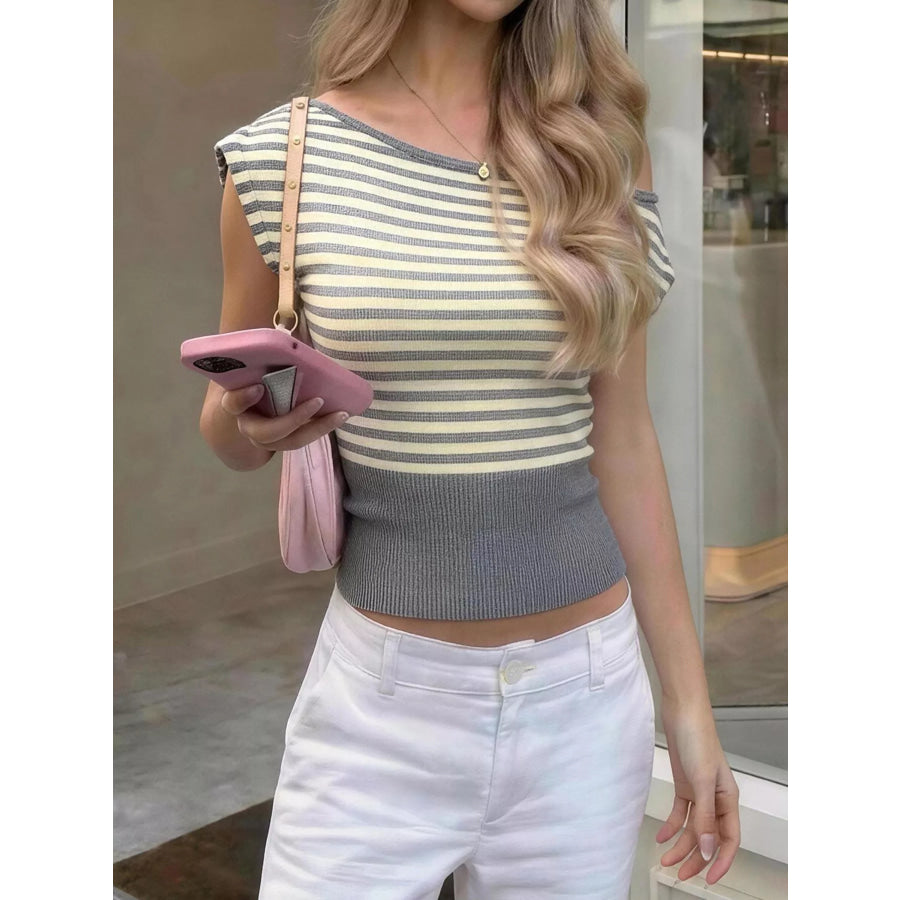 Striped Off Shoulder Knit Top Apparel and Accessories