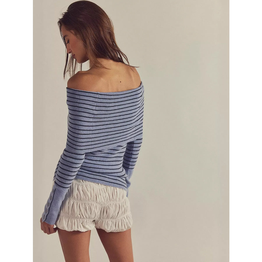Striped Off-Shoulder Long Sleeve Knit Top Apparel and Accessories
