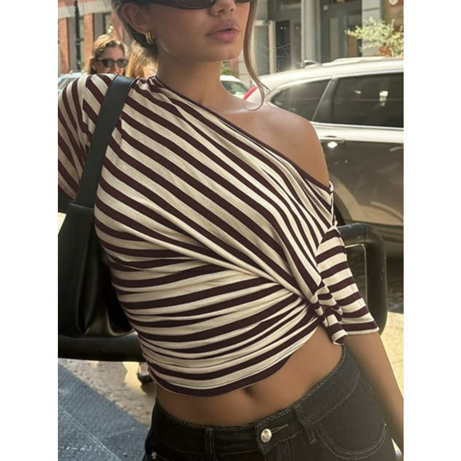 Striped One-Shoulder T-Shirt Apparel and Accessories