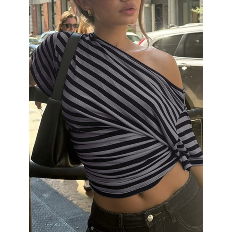 Striped One-Shoulder T-Shirt Apparel and Accessories