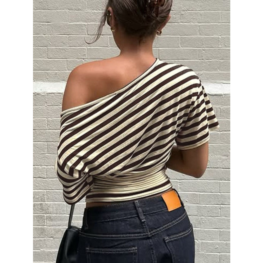 Striped One-Shoulder T-Shirt Apparel and Accessories