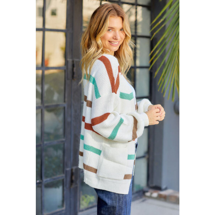 Striped Open Front Dropped Shoulder Cardigan Apparel and Accessories