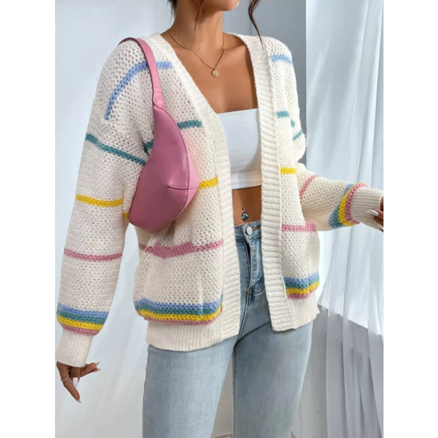 Striped Open Front Knit Cardigan Apparel and Accessories