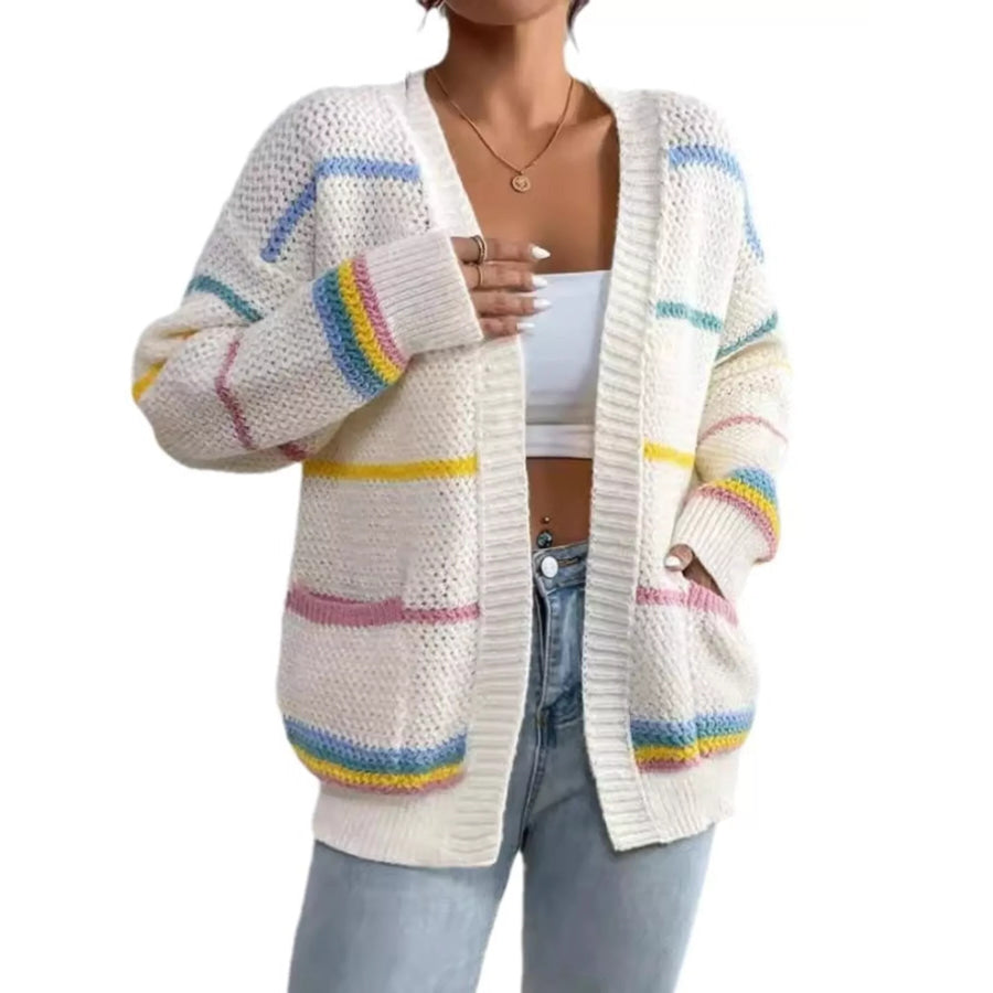 Striped Open Front Knit Cardigan Apparel and Accessories