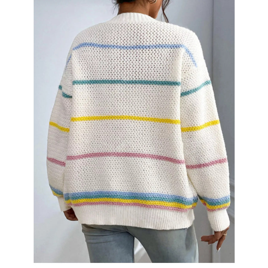 Striped Open Front Knit Cardigan Apparel and Accessories