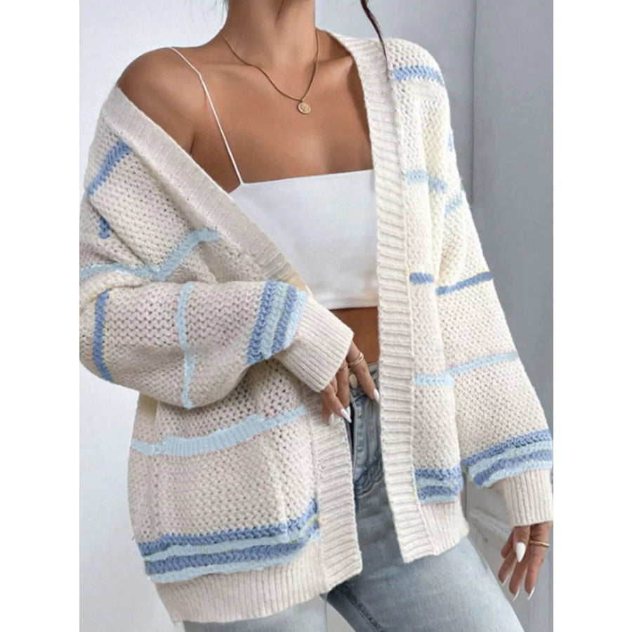 Striped Open Front Knit Cardigan Apparel and Accessories