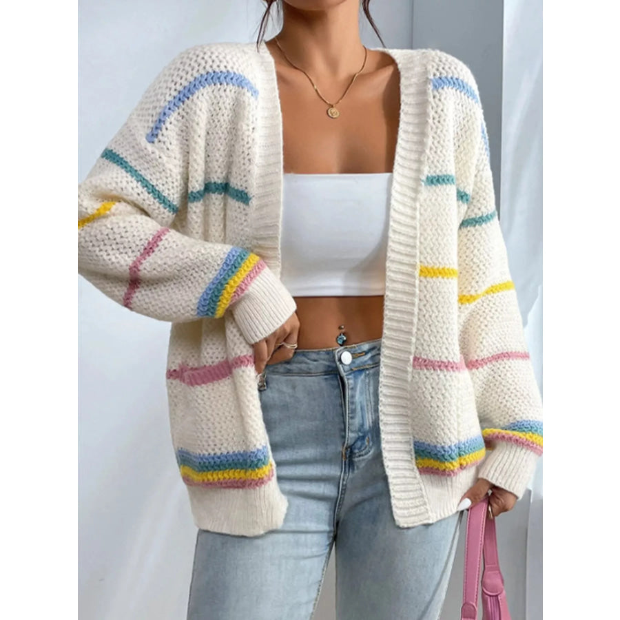 Striped Open Front Knit Cardigan Apparel and Accessories