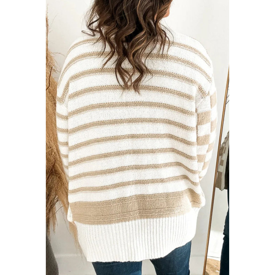 Striped Open Front Long Sleeve Cardigan Apparel and Accessories