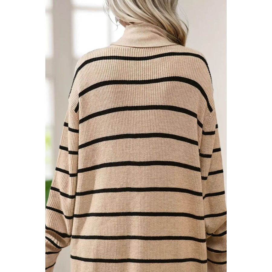 Striped Open Front Long Sleeve Cardigan Apparel and Accessories