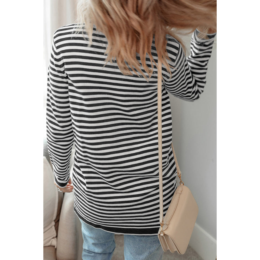 Striped Open Front Long Sleeve Cardigan Apparel and Accessories