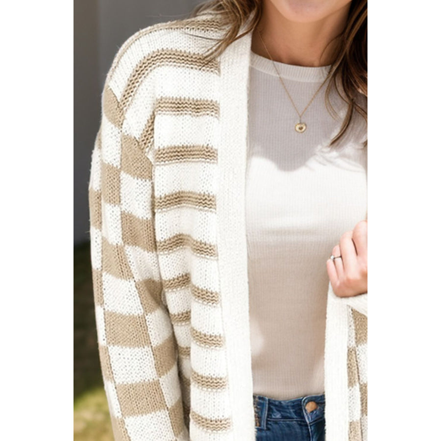 Striped Open Front Long Sleeve Cardigan Apparel and Accessories