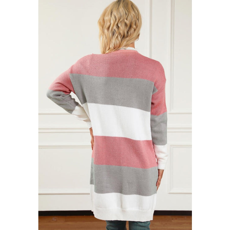 Striped Open Front Long Sleeve Cardigan Clothing