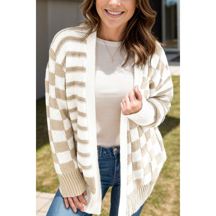 Striped Open Front Long Sleeve Cardigan Stripe / S Apparel and Accessories