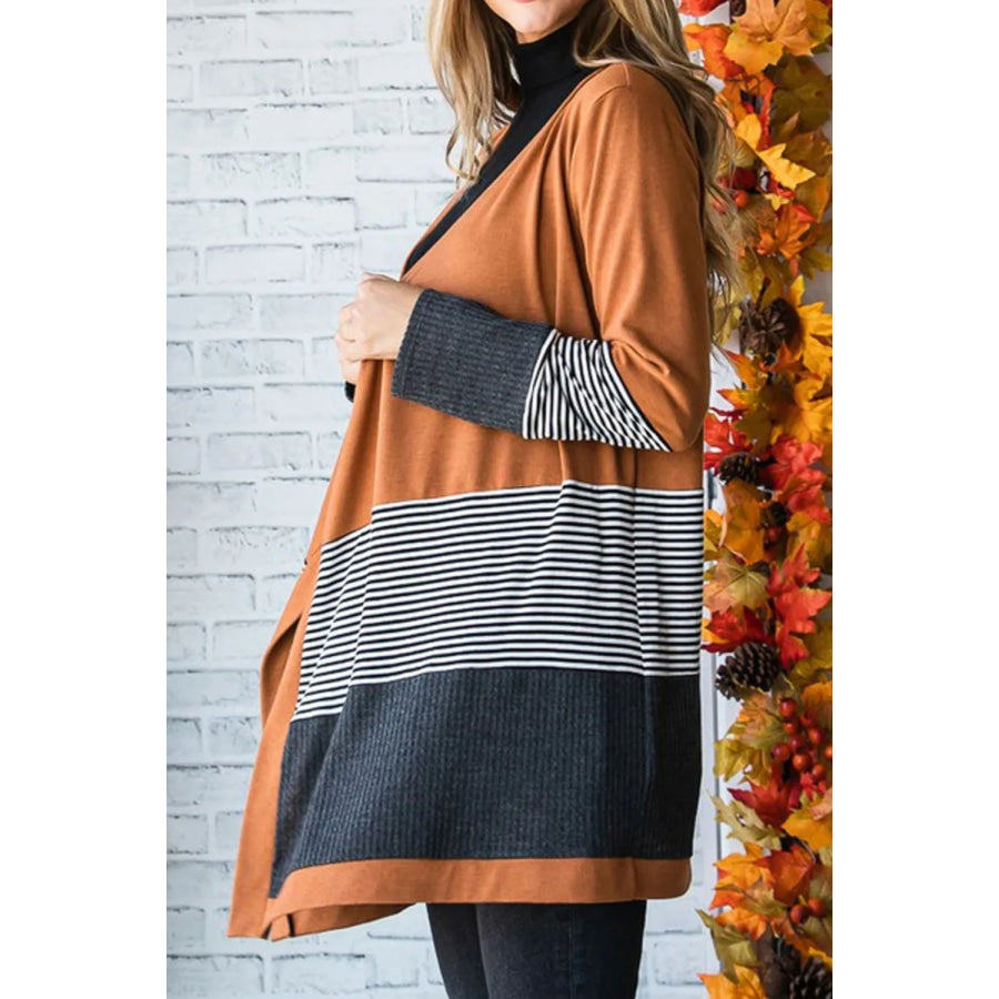 Striped Open Front Long Sleeve Cover Up Apparel and Accessories