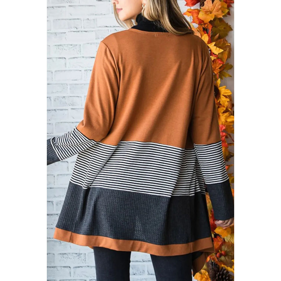 Striped Open Front Long Sleeve Cover Up Apparel and Accessories