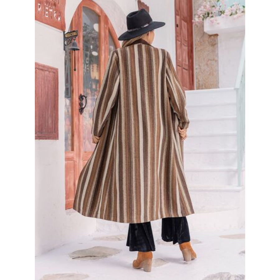 Striped Open Front Long Sleeve Outerwear Apparel and Accessories