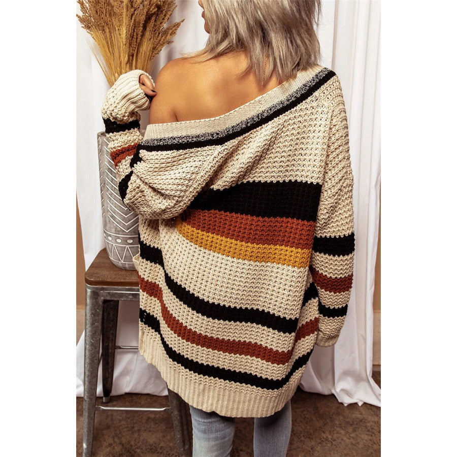 Striped Open Front Longline Cardigan Apparel and Accessories