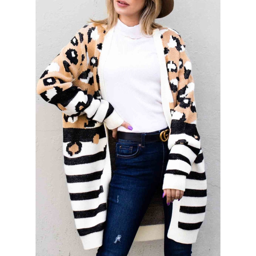 Striped Open Front Longline Cardigan Clothing