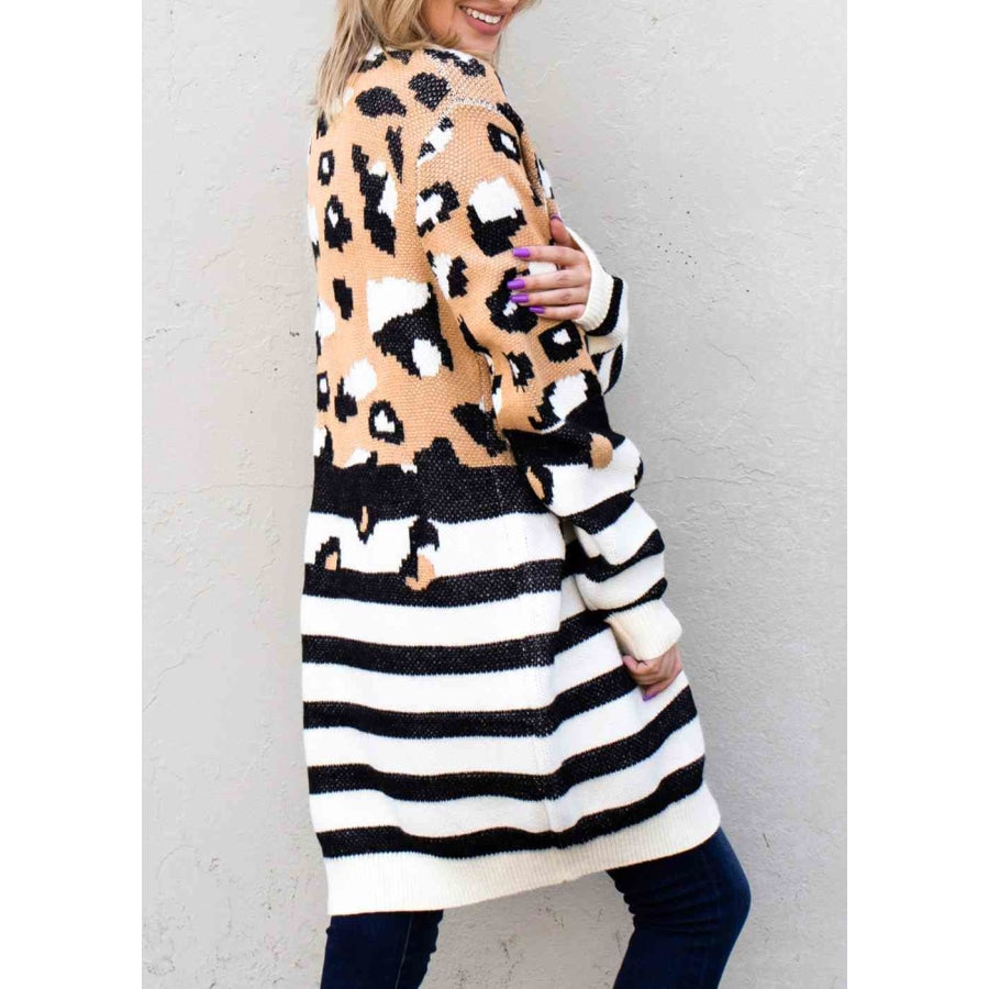 Striped Open Front Longline Cardigan Zebra / S Clothing