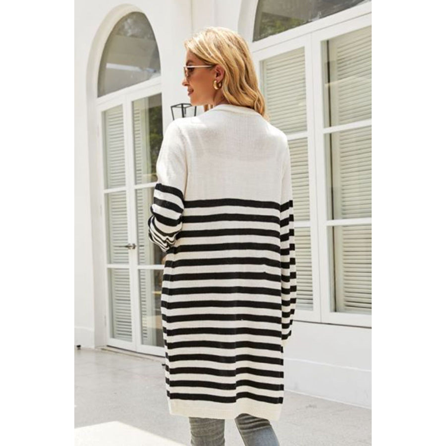 Striped Open Front Longline Cardigan Black / S