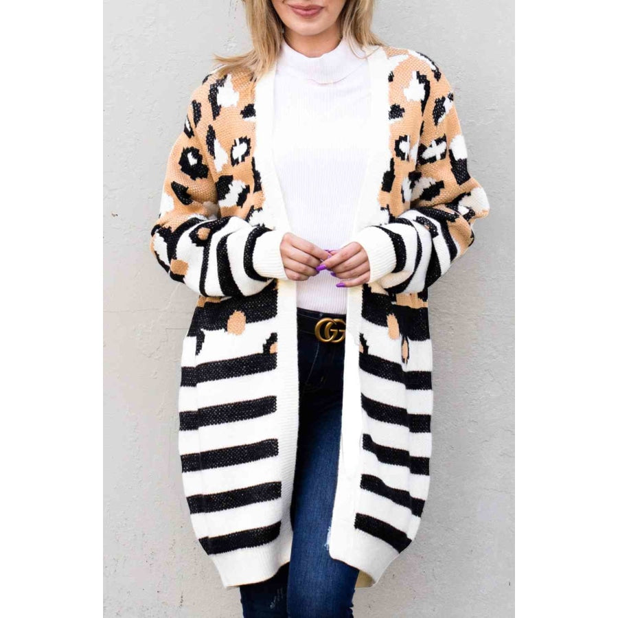 Striped Open Front Longline Cardigan Zebra / S Clothing