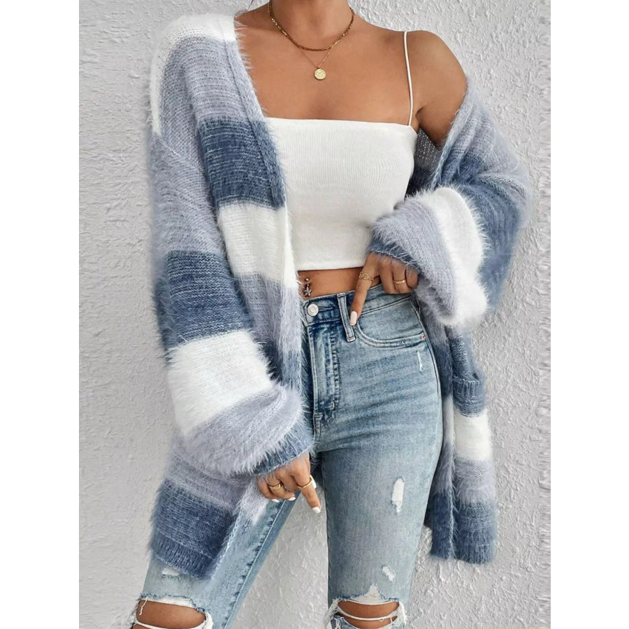 Striped Open Front Oversized Cardigan Apparel and Accessories